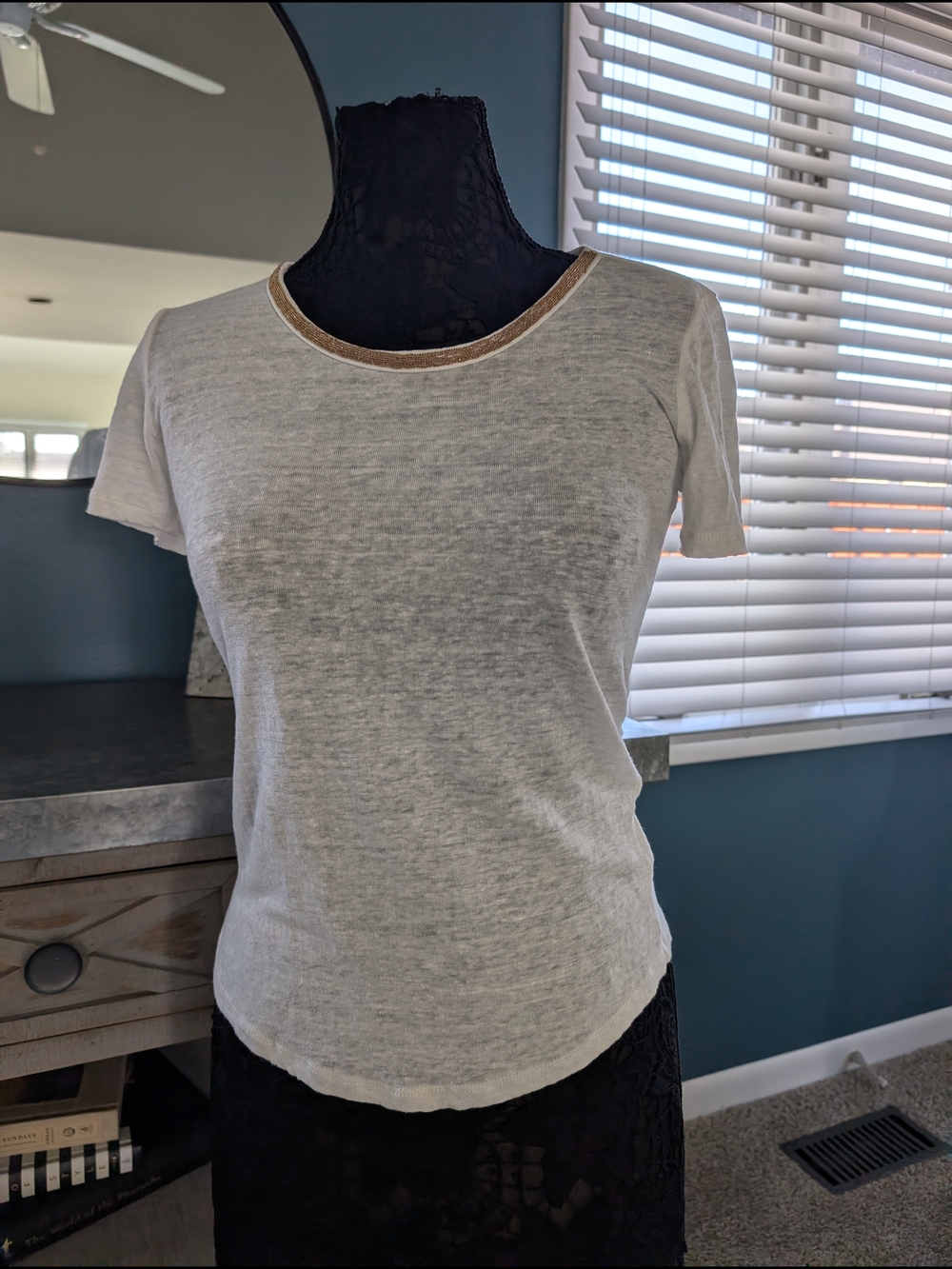 Maison Jules Cream Linen Short Sleeve Tee with Gold Trim
